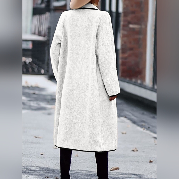 Full Size Contrast Trim Long Sleeve Coat with Pockets - Picture 2 of 5